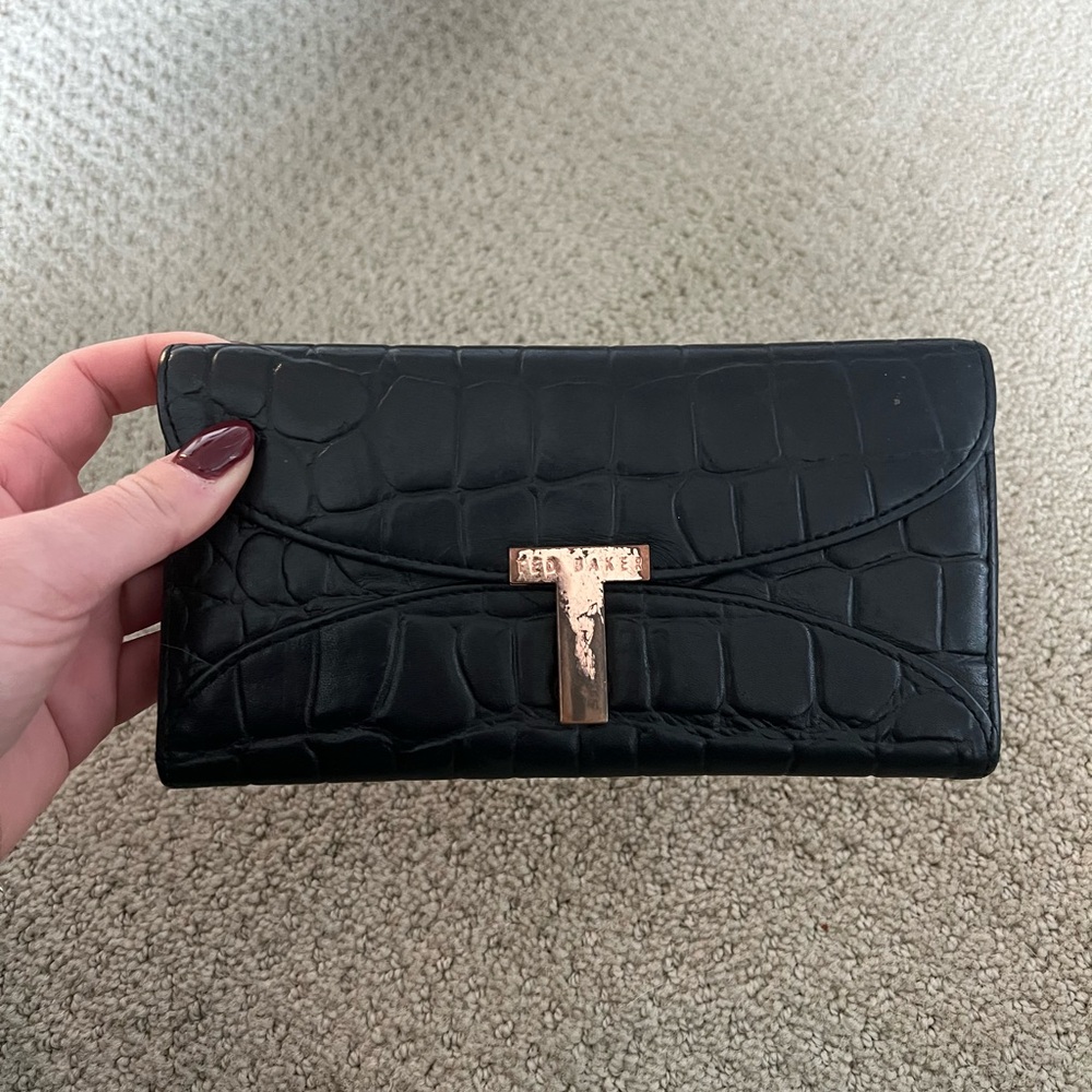 Ted Baker Black Croc-Patterned Wristlet